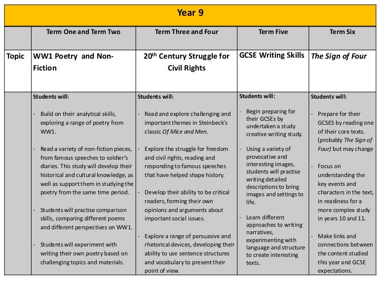 Year 9 curriculum