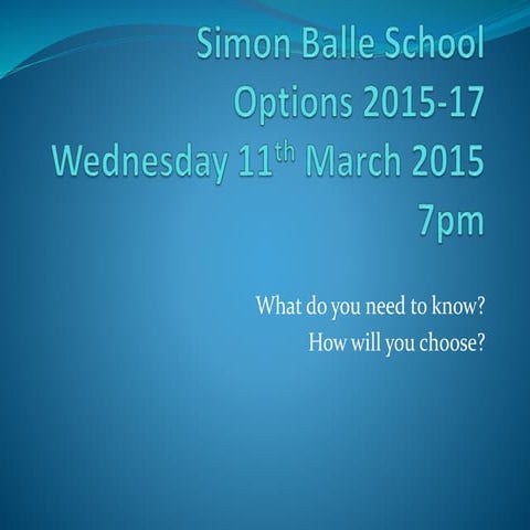 Year 9 options evening 11th March 2015