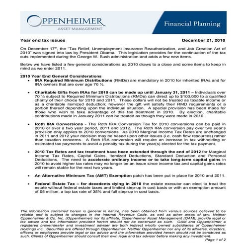 Year end tax issues 2010 cl approved