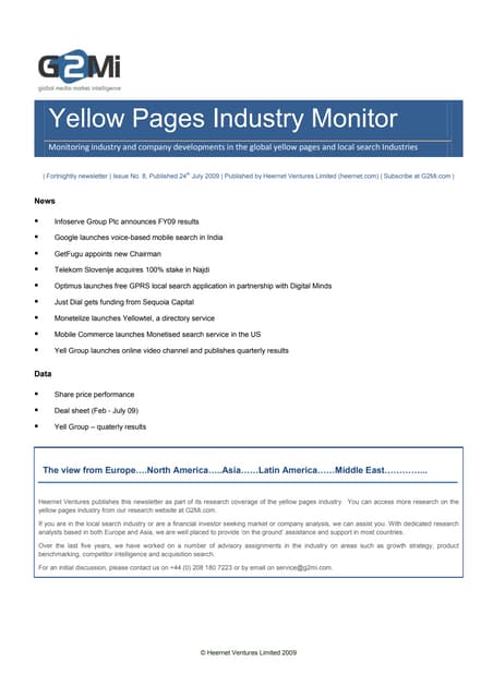 Yellow Pages Industry Monitor (Issue 8, July 2009)