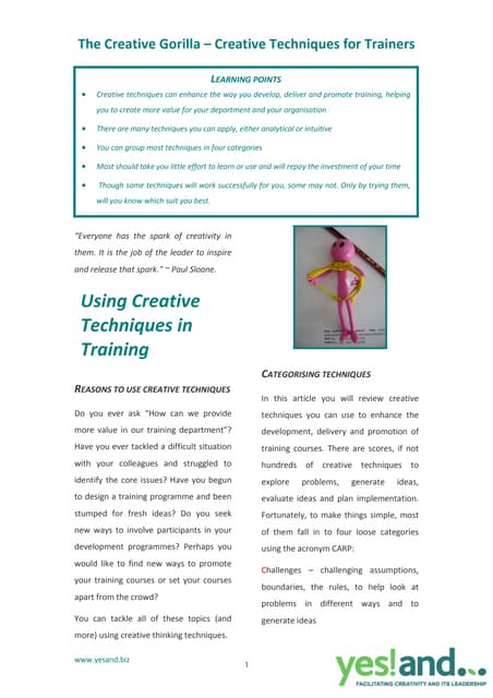 Yes! And...Creative Techniques For Trainers
