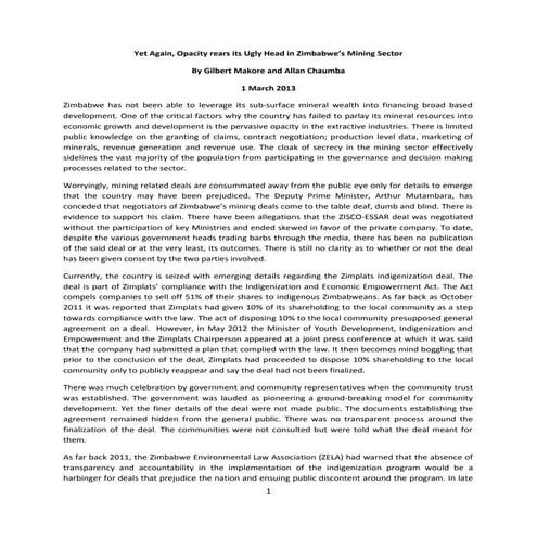 Yet again, opacity raises its ugly head in zimbabwe's mining sector