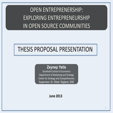 Open Entrepreneurship - Yetis Thesis Proposal