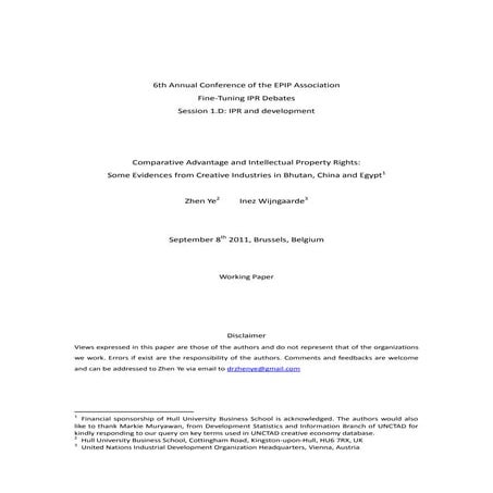 Comparative Advantage and Intellectual Property Rights: Some Evidences from C...