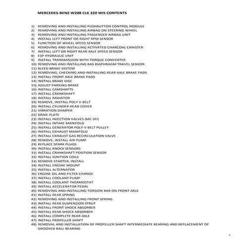 Mercedes benz w208 clk 320 wis contents