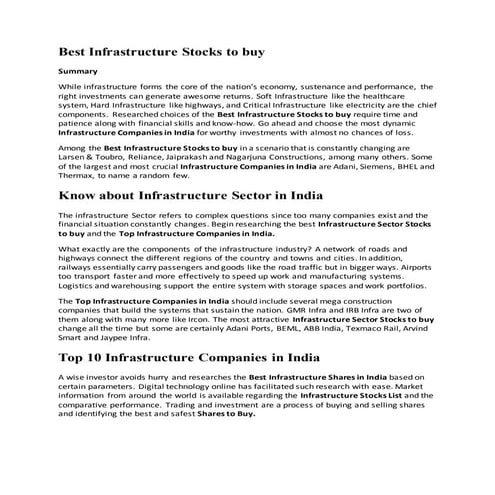 Best Infrastructure Stocks to Buy | DOCX