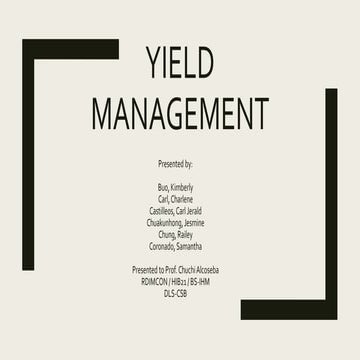 What is Yield Management ? - Hotel and Business