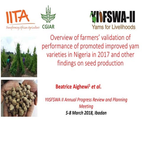 Overview of farmers’ validation of performance of promoted improved yam varie...