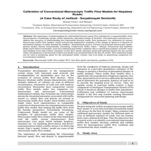 Macroscopic Traffic Flow model for nepalese roads