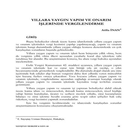 Yıllara Yaygın Yapım ve Onarım İşlerinde Vergilendirme