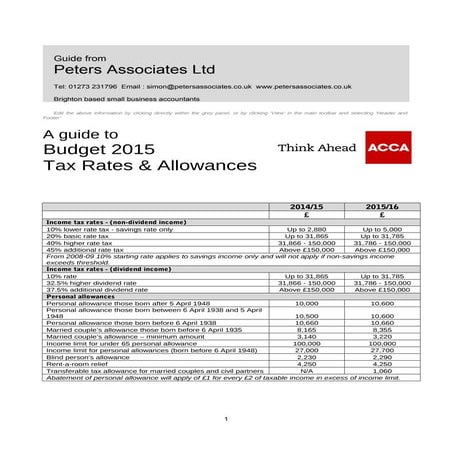 Guide to budge tax rates   allowances 2015
