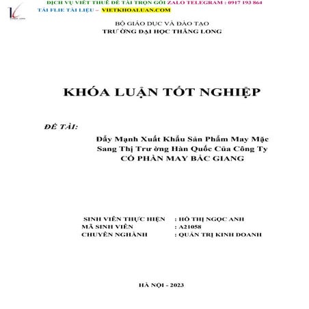 Đẩy Mạnh Xuất Khẩu Sản Phẩm May Mặc Sang Thị Trƣờng Hàn Quốc Của Công Ty