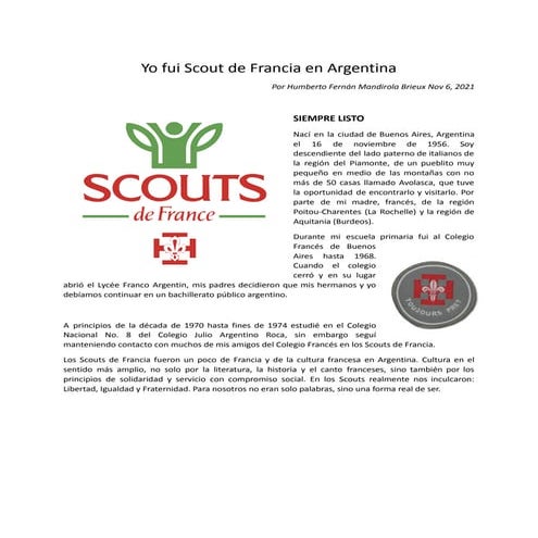 Yo fui scout de francia en argentina