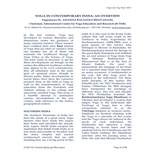 YOGA IN CONTEMPORARY INDIA: AN OVERVIEW | PDF