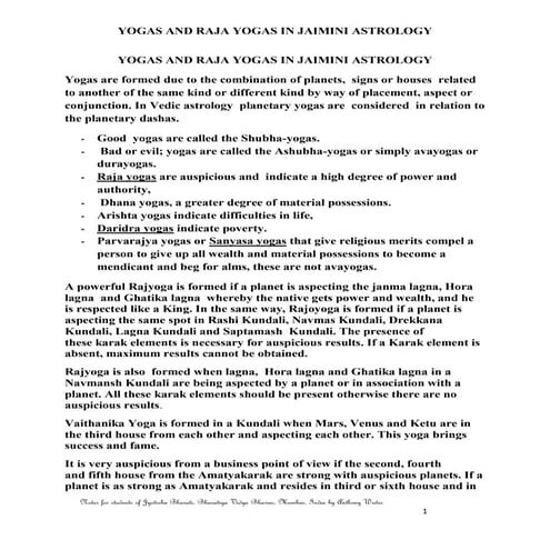 Yogas and raja yogas in jaimini astrology 3 6 2014
