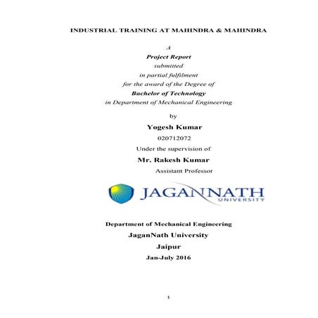 project report on mahindra and mahindra