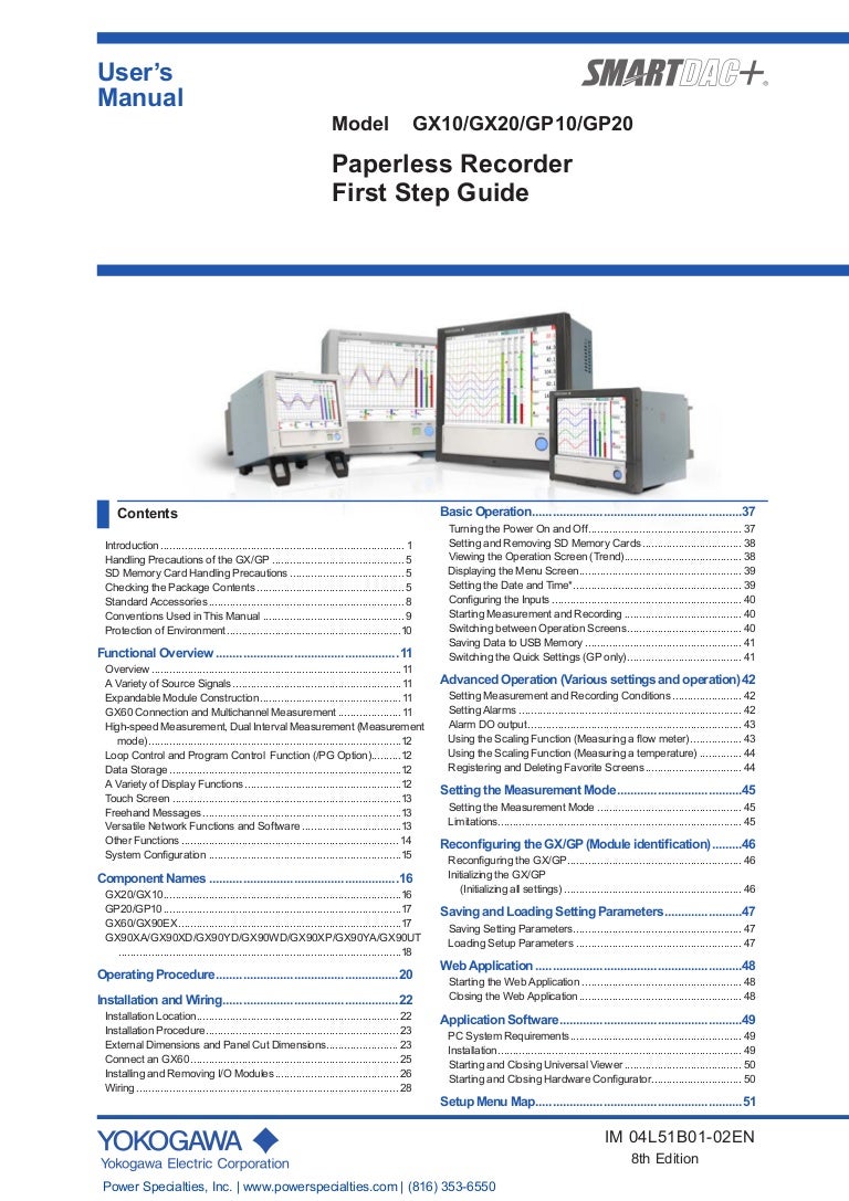 Yokogawa Model GX10/GX20/GP10/GP20 Paperless Recorder First Step Guide
