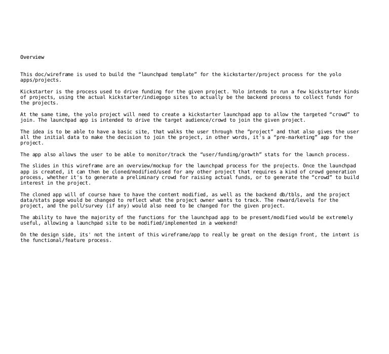 Kickstarter Template wireframe mockup