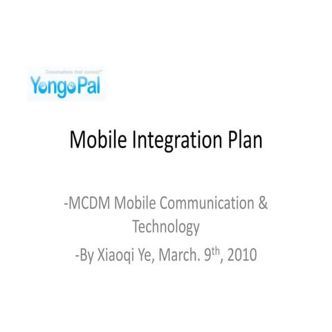 Yongo Pal Mobile Integration Plan