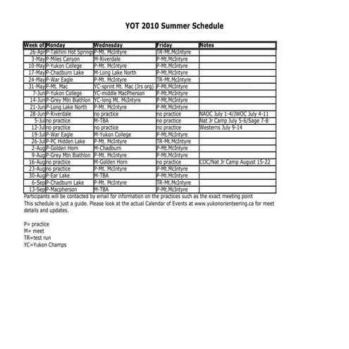Yot 2010 schedule