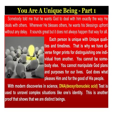 You Are A Unique Being! -  Part 1