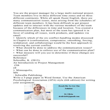 You are the project manager for a large multi-national project. Team.docx