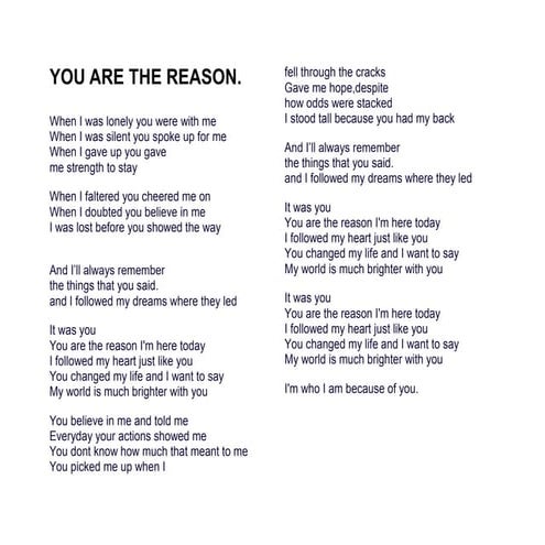 You Are The Reason DOCUMENT SAMPLE FOR RE