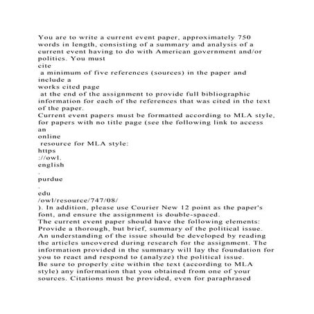 You are to write a current event paper, approximately 750 words in l.docx