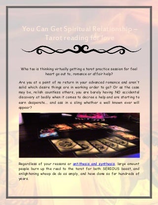 You can get spiritual relationship - tarot reading for love