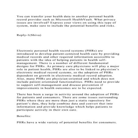 You can transfer your health data to another personal health record 