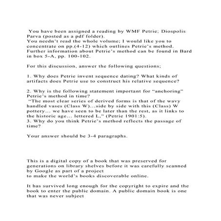 You have been assigned a reading by WMF Petrie; Diospolis Parva (.docx