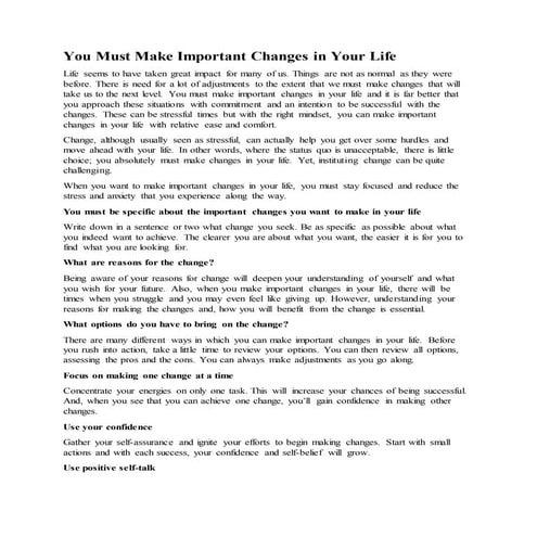 You Must Make Important Changes in Your Life