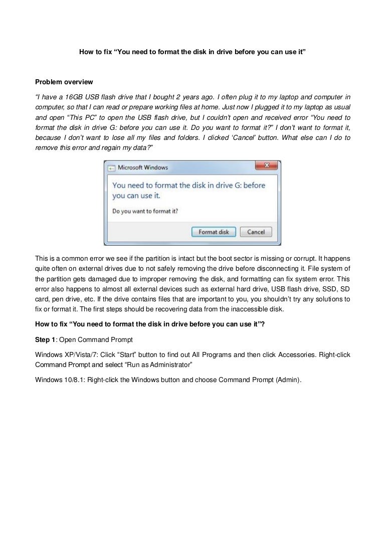 you need to format the disk in drive before you can use it you need to format the disk in drive g before you can use it