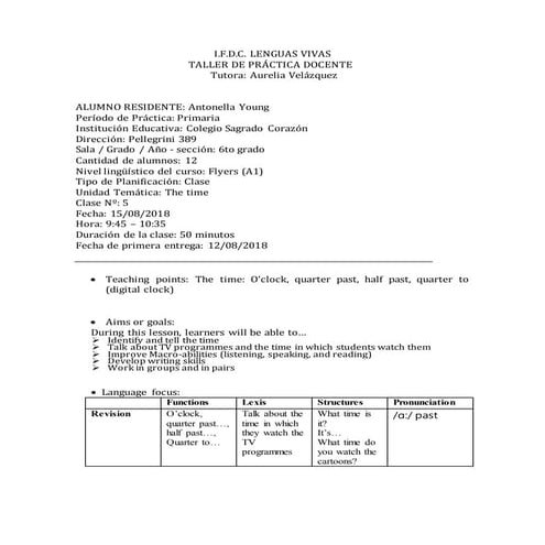 lesson plans, class 5 | DOCX