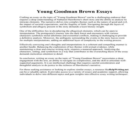 Young Goodman Brown Essays. The Allegorical Layers of Young Goodman Brown Free Essay Example