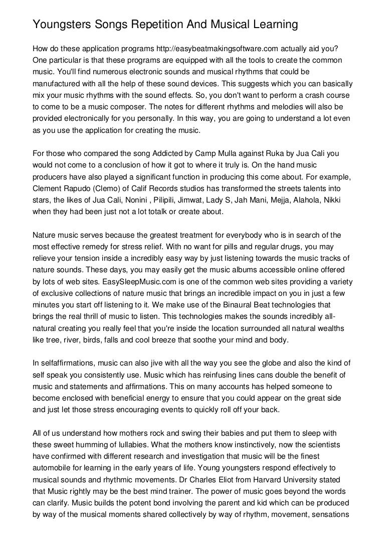 English Class Essay Youngonesmusicrepetitionandmusicalstudyingphpappthumbnailjpgcb How To Write An Essay For High School Students also The Yellow Wallpaper Critical Essay Youngsters Songs Repetition And Musical Learning Argumentative Essay Topics For High School