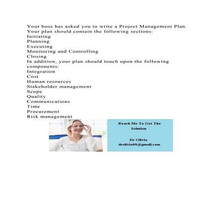 Your boss has asked you to write a Project Management Plan. Your pla.docx