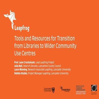 Tools and Resources for Transition from Libraries to Wider Community Use Cent...