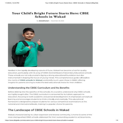Your Child’s Bright Future Starts Here: CBSE Schools in Wakad | PDF
