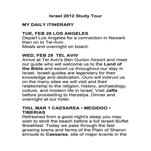Your daily itinerary for israel 2012 (2)