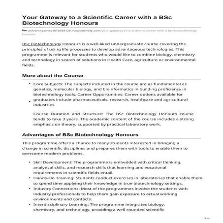 Your Gateway to a Scientific Career with a BSc Biotechnology Honours