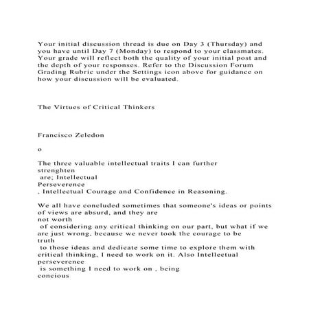 Your initial discussion thread is due on Day 3 (Thursday) and you .docx