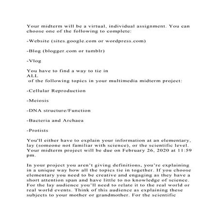 Your midterm will be a virtual, individual assignment. You can choos.docx