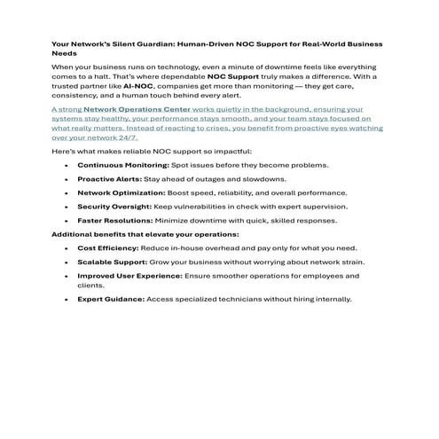 Your Network’s Silent Guardian Human-Driven NOC Support for Real-World Busine...