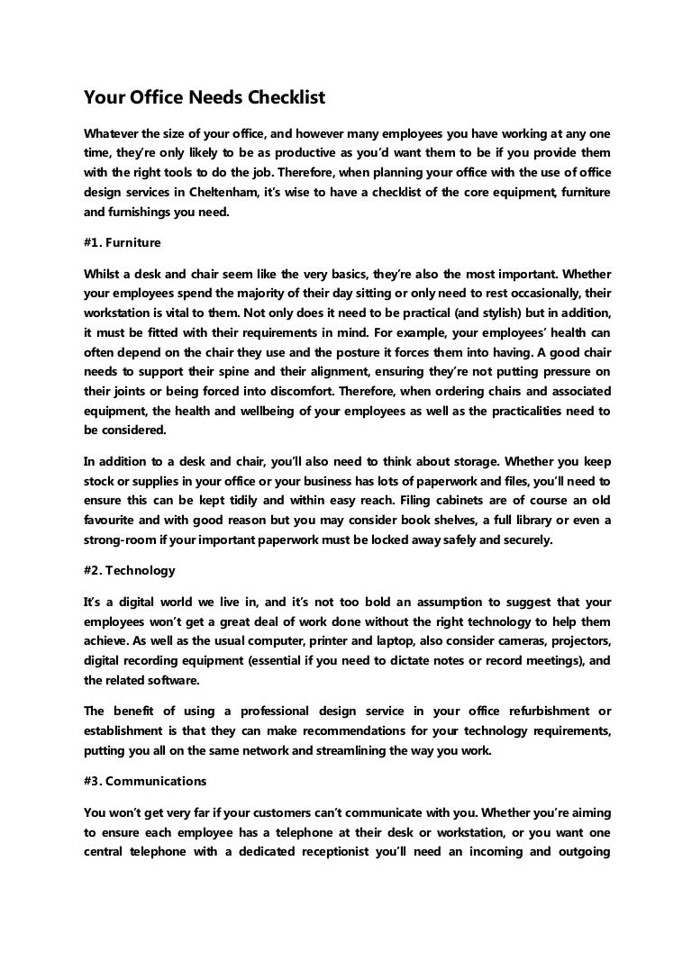 Your office needs checklist