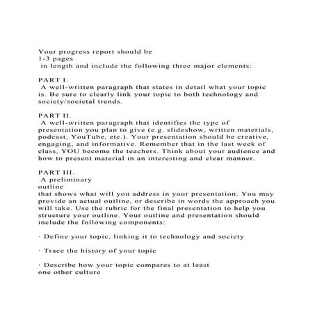 Your progress report should be 1-3 pages in length and inclu.docx