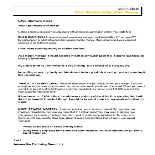 Your relationship with money