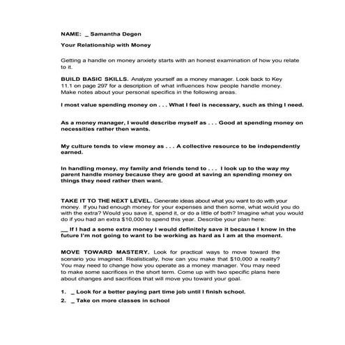 Your relationship with money