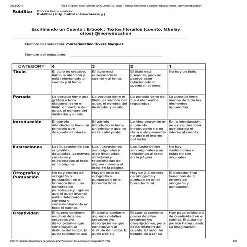 Rúbrica  escribiendo un cuento e-book _ textos literarios @morreducation
