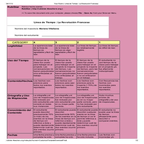 Rúbrica para evaluar líneas de tiempo.